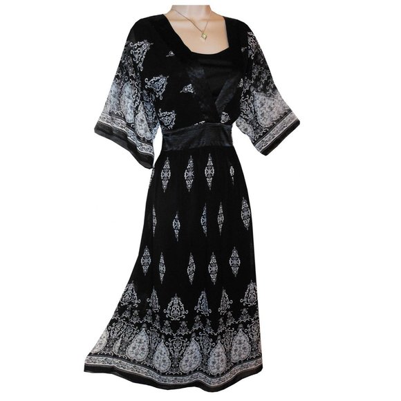 Dress Barn Dresses & Skirts - Size 22W 3X BLACK & WHITE CHIFFON KIMONO SLEEVE DRESS W/TIE Day/Evening PLUS SZ